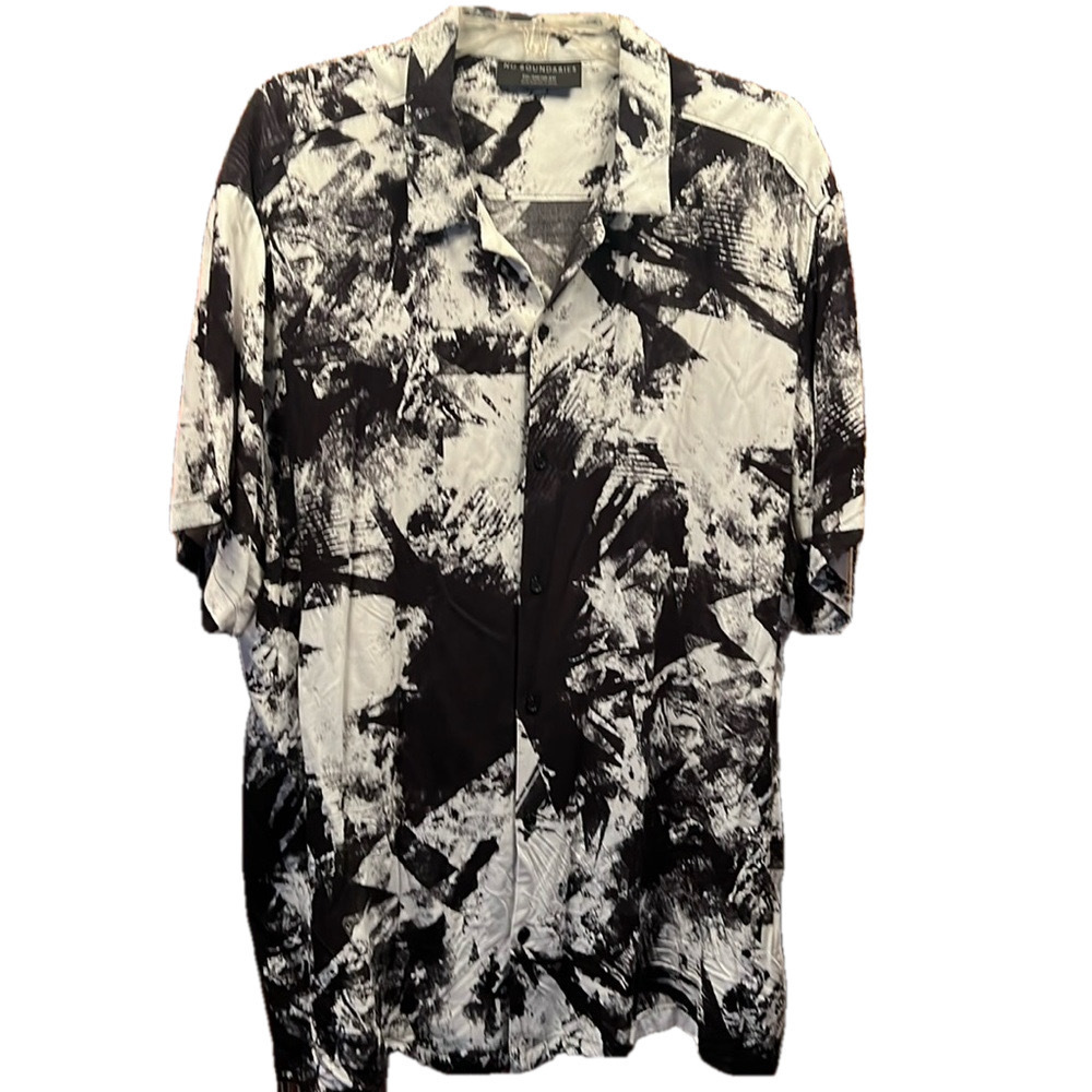 No Boundaries Button Shirt, SZ 2XL, NWOT, PTP 27”, L 30”, Dark Navy Blue/White - Picture 2 of 8